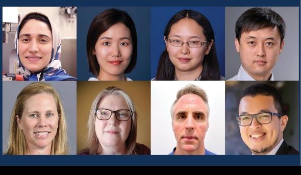 Top row, left to right: Ronnie Wang, Lisa Wang, Qing Tang and Lobat Tayebi Bottom row, left to right: Ambrosio Valencia-Romero, Charles Lowe, Shelly Mann and Kristin Eden