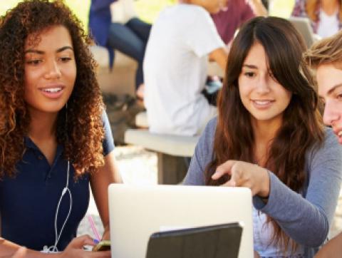 ODU students working in a group on laptop